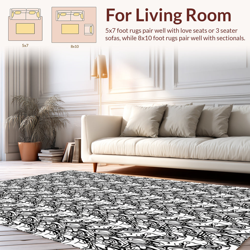 Abstract Monochrome Flowing Pattern Rug