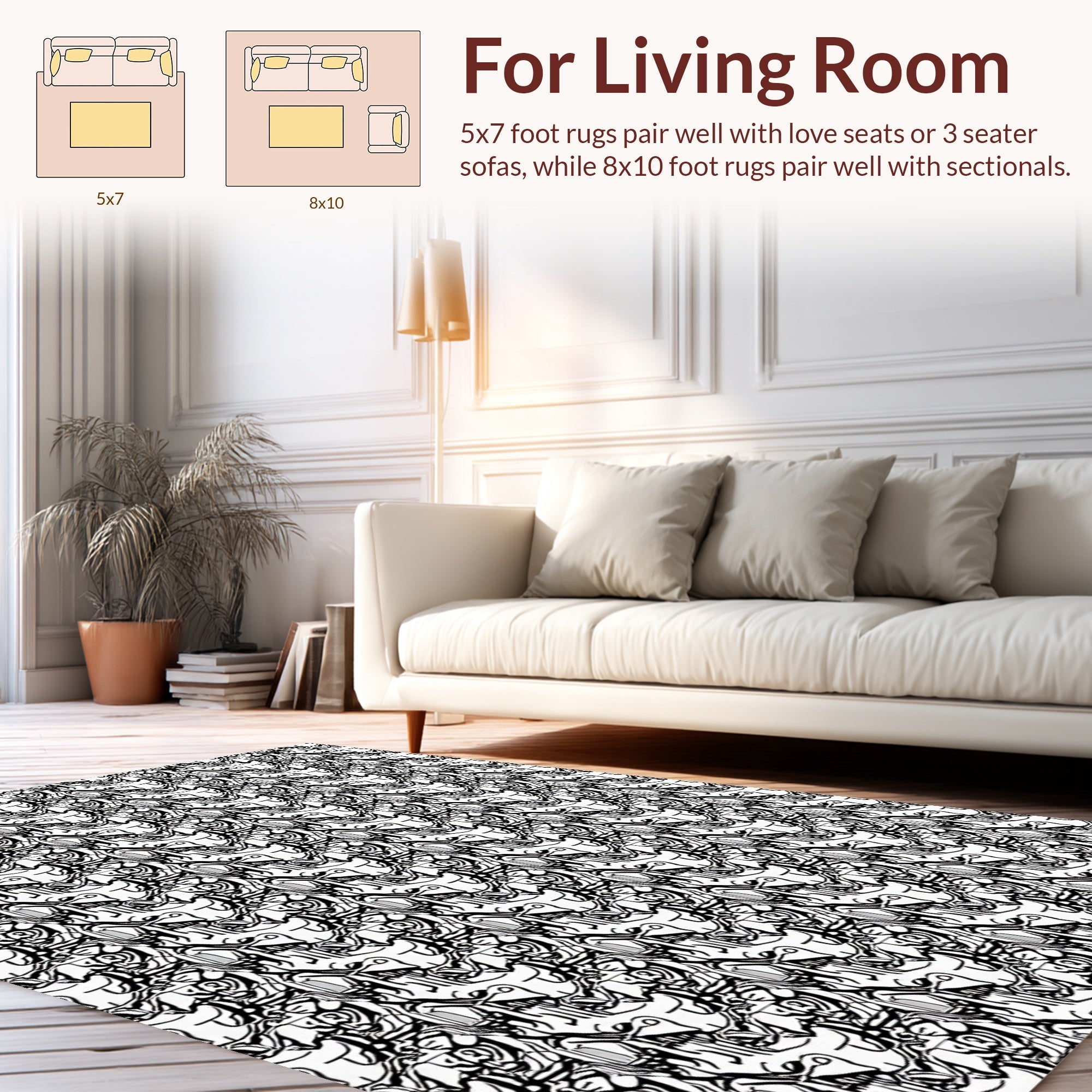 Abstract Monochrome Flowing Pattern Rug