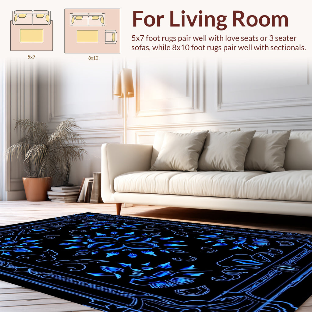 Intense Blue Floral Art Nouveau Rug