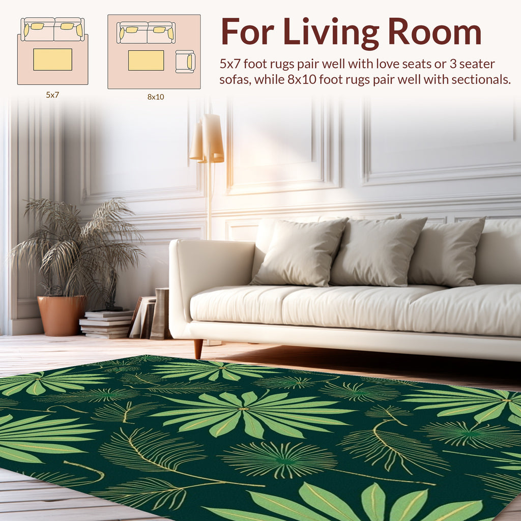 Leafy Botanical Pattern With Gold Accents Rug