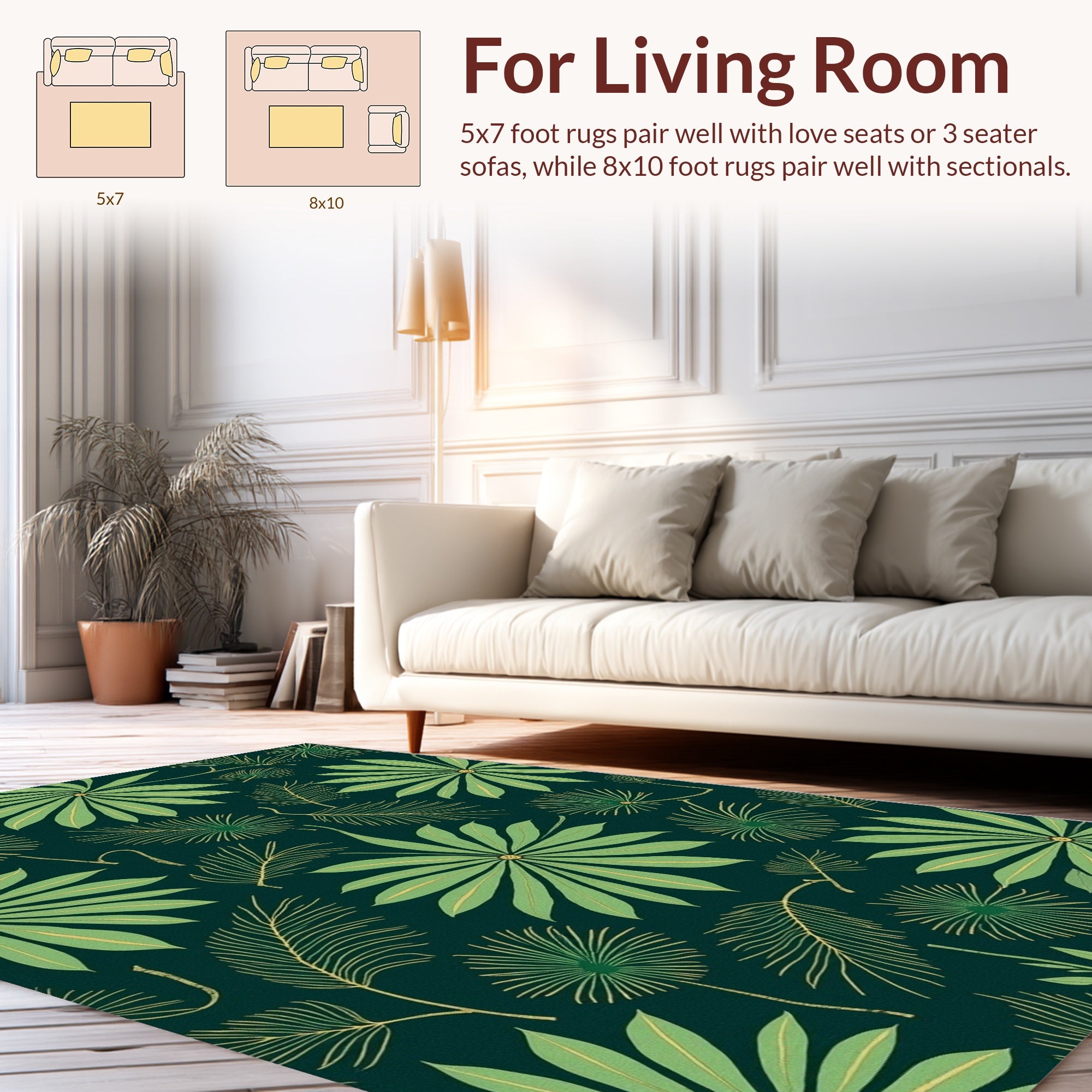 Leafy Botanical Pattern With Gold Accents Rug