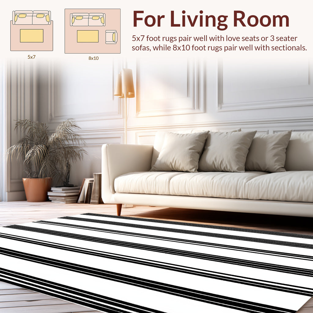Bold Black White Pinstripe Design Rug