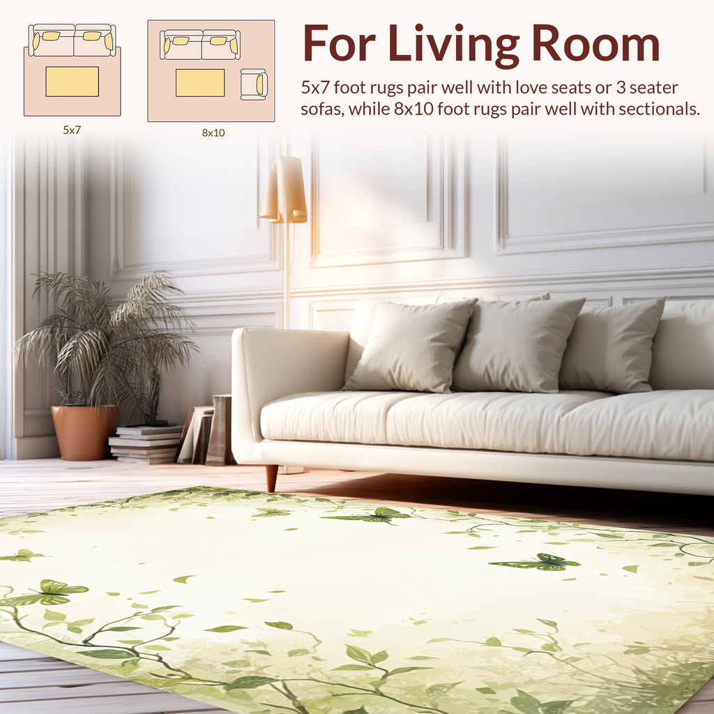 Whimsical Green Butterfly Vine Pattern Rug