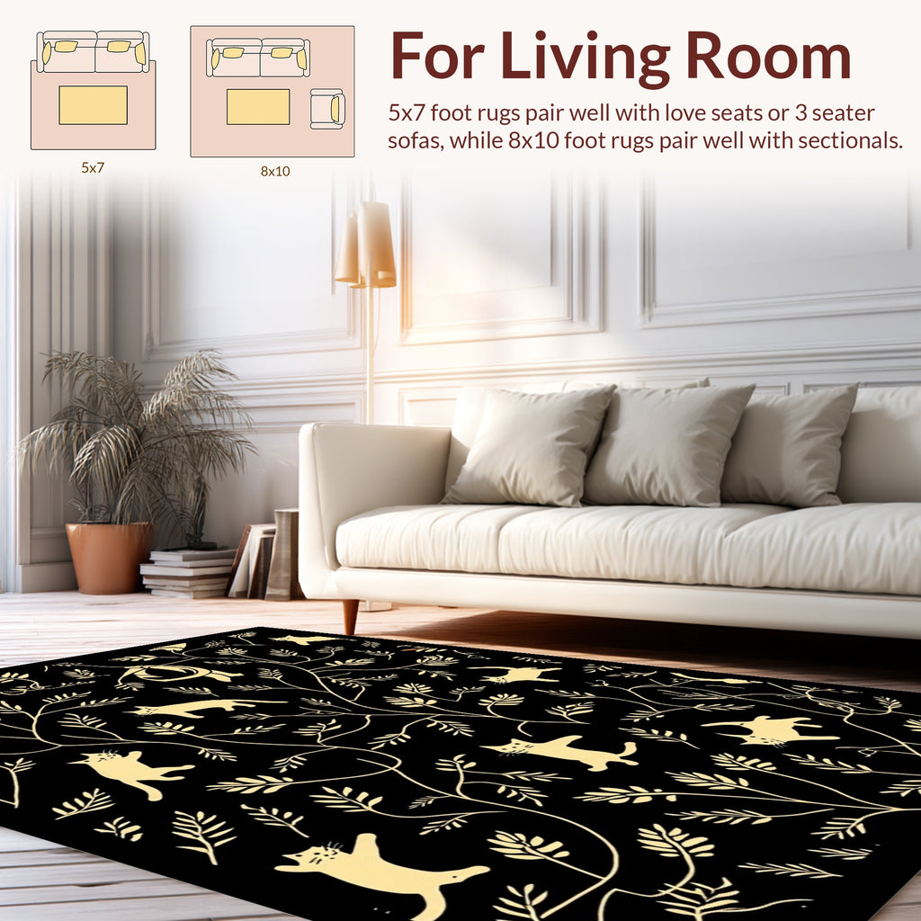 Whimsical Cat And Foliage Pattern Rug