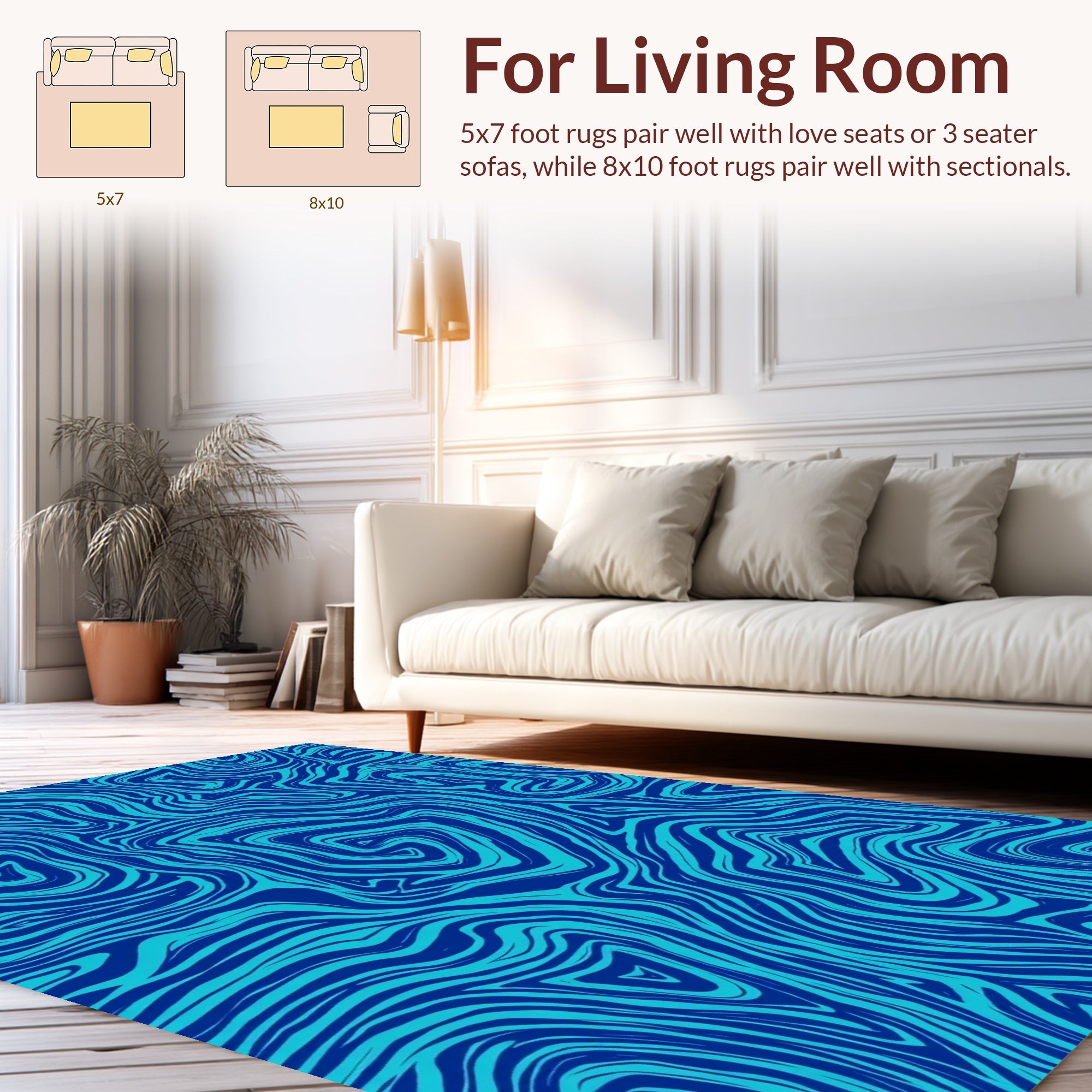 Abstract Blue Swirl Pattern Rug
