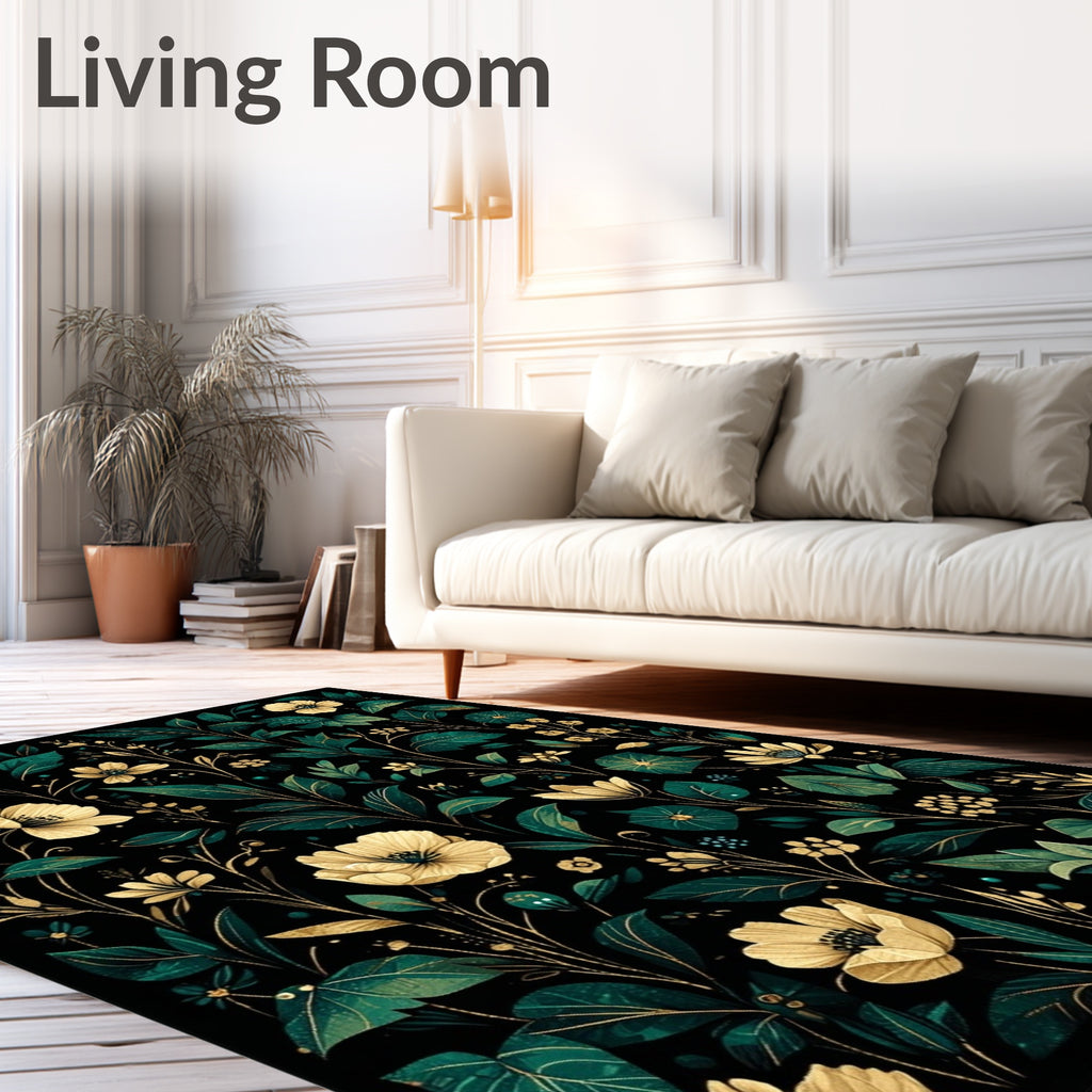 Dark Floral Botanical Garden Style Rug