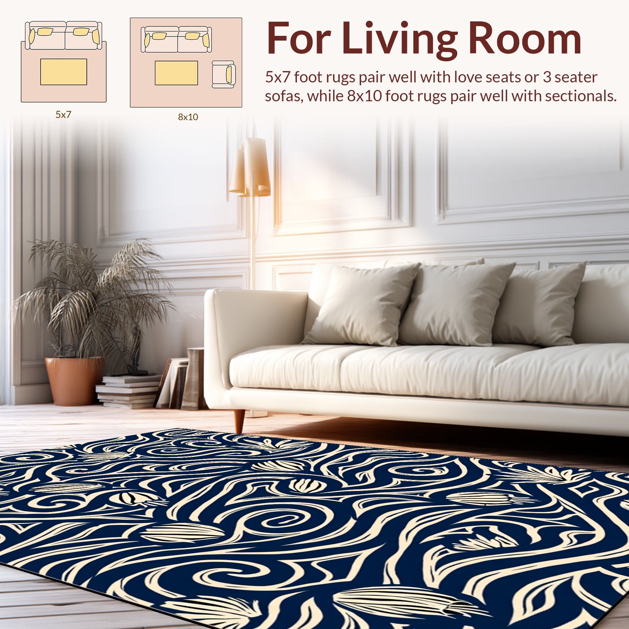 Oceanic Swirls and Floral Design Rug