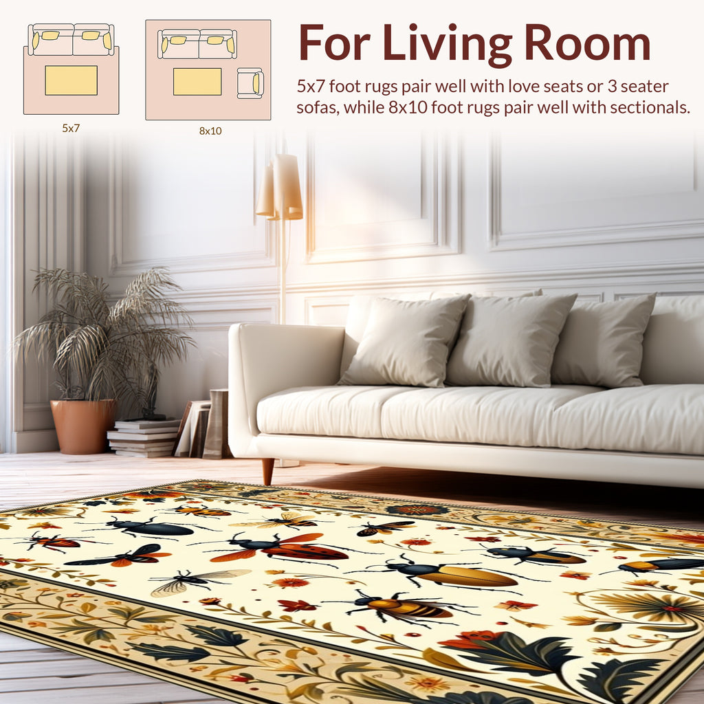 Antique Insect Floral Print Rug