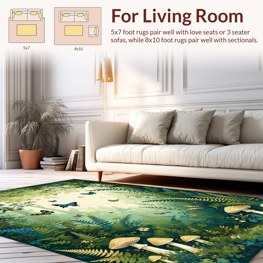 Enchanted Forest Butterfly Mushroom Design Rug