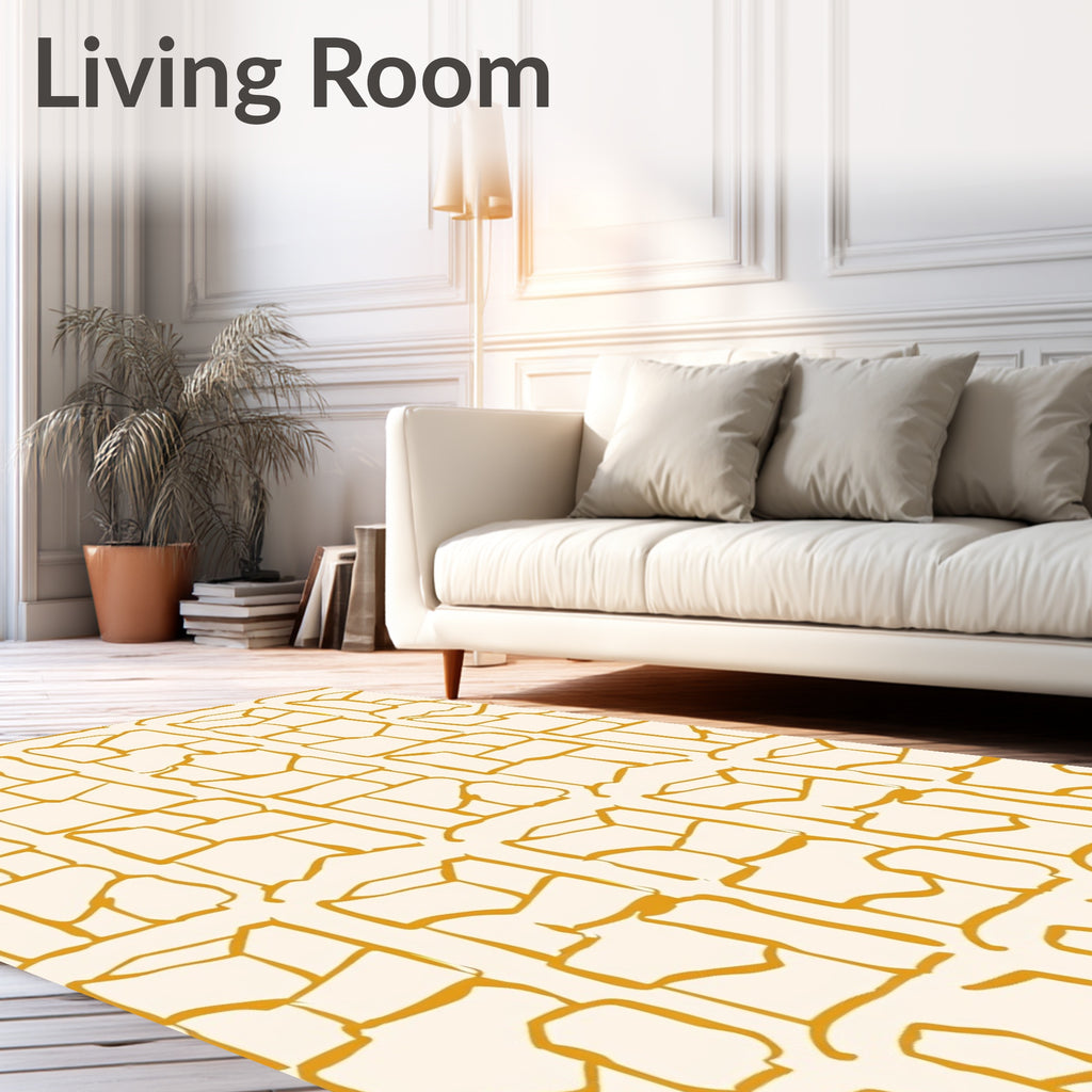 Golden Ochre Rough Stone Motif Rug