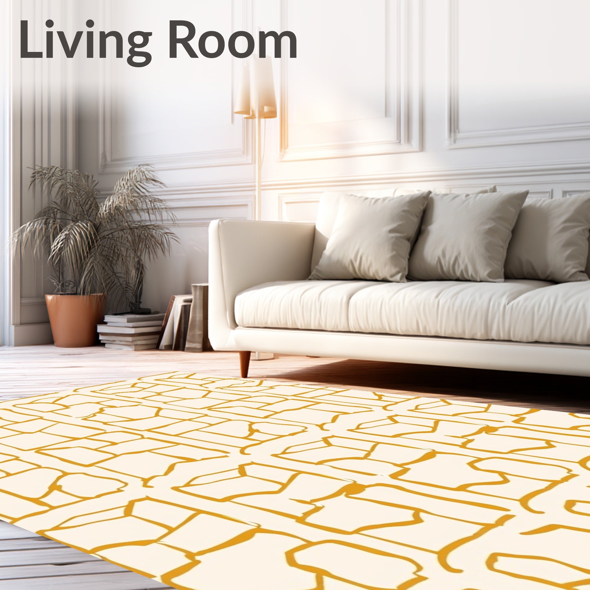 Golden Ochre Rough Stone Motif Rug