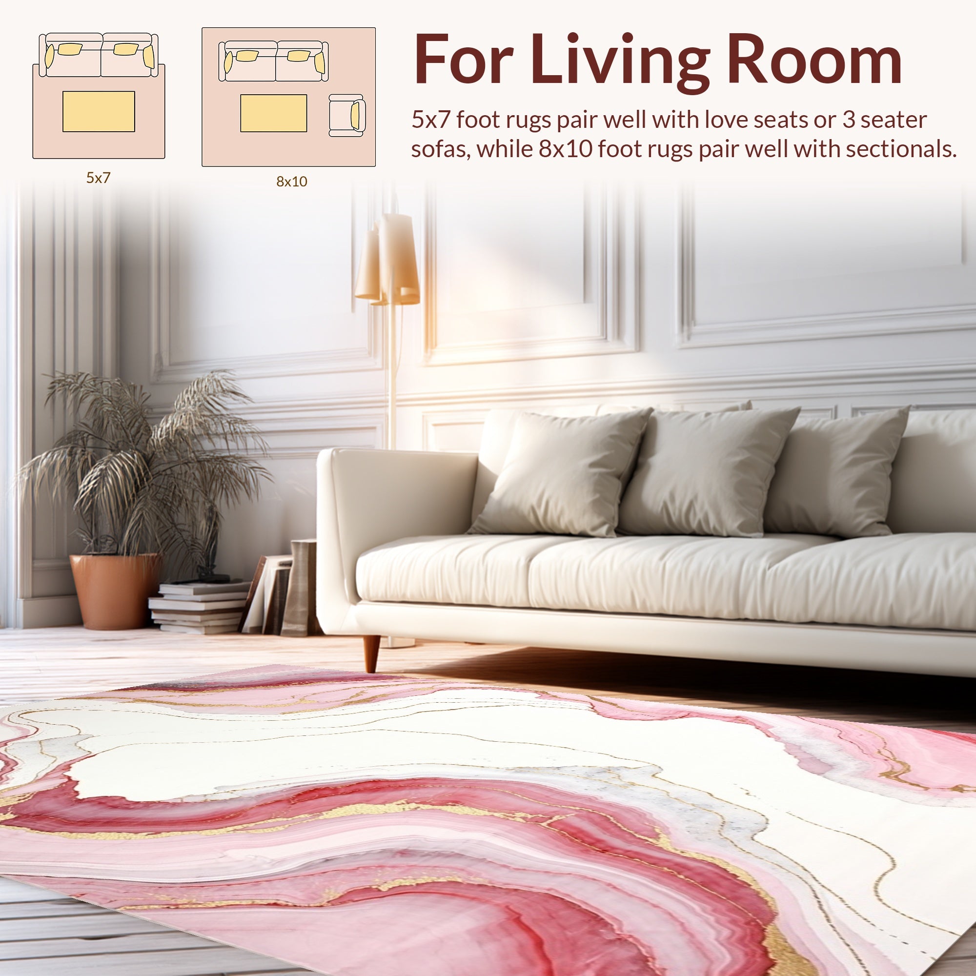 Pink Crimson Gold Marble Pattern Rug