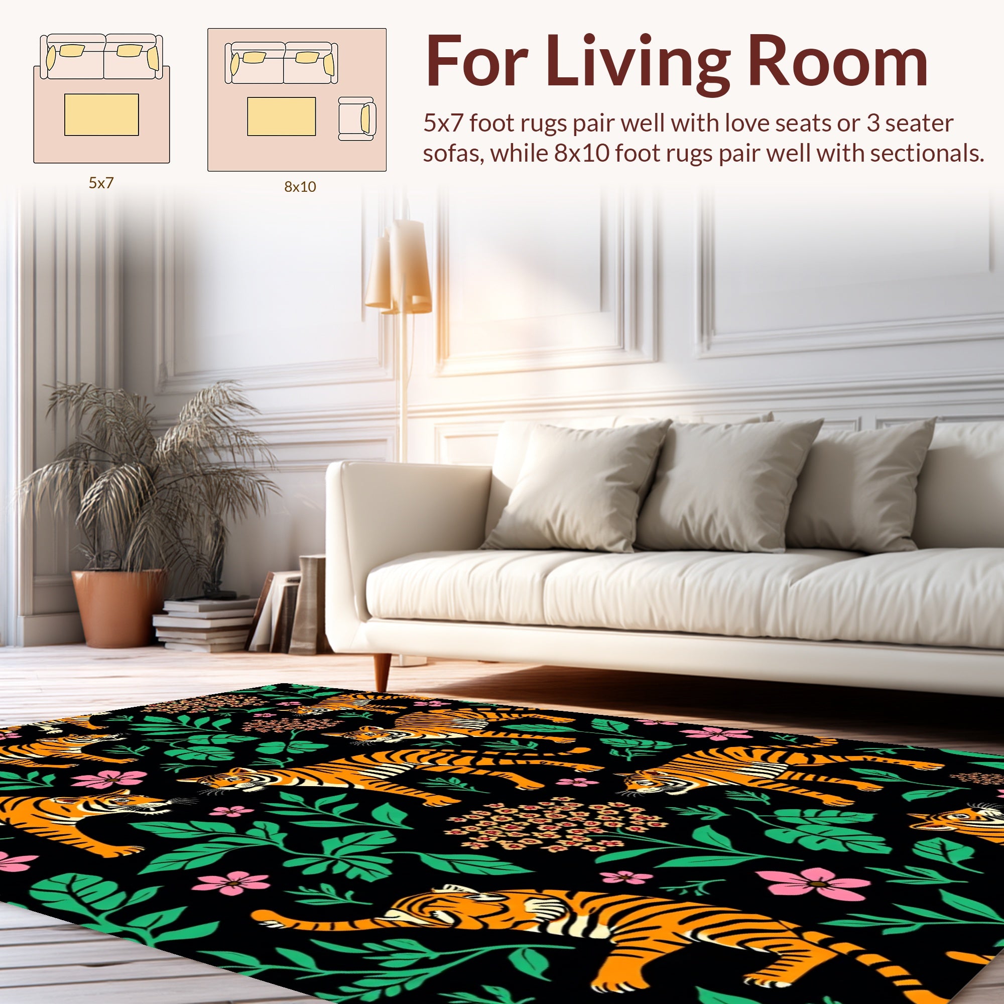 Vibrant Tiger Floral Jungle Pattern Rug