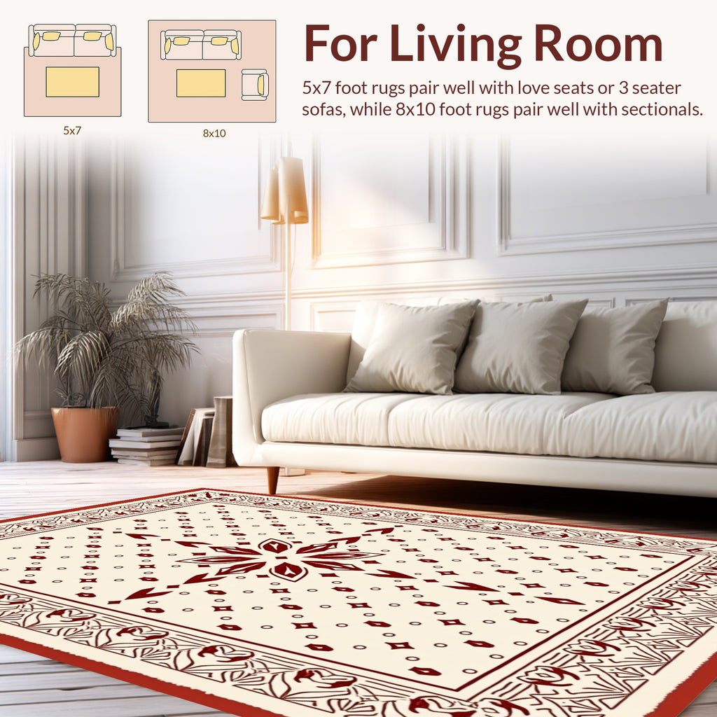 Geometric Floral Tile and Dot Pattern Rug