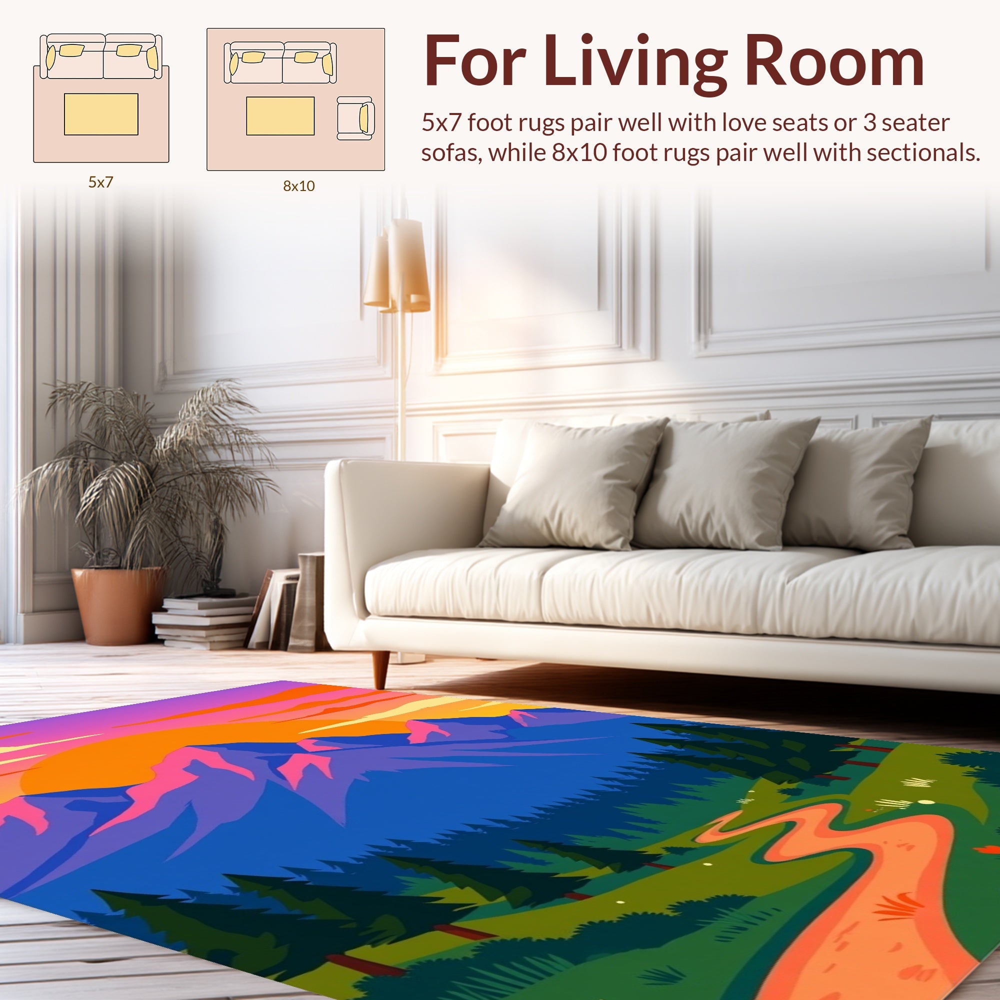 Vibrant Mountain Sunset Landscape Design Rug