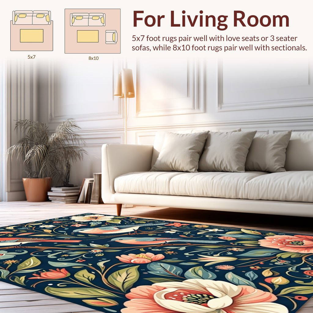 Birds And Blossoms Nature Pattern Rug
