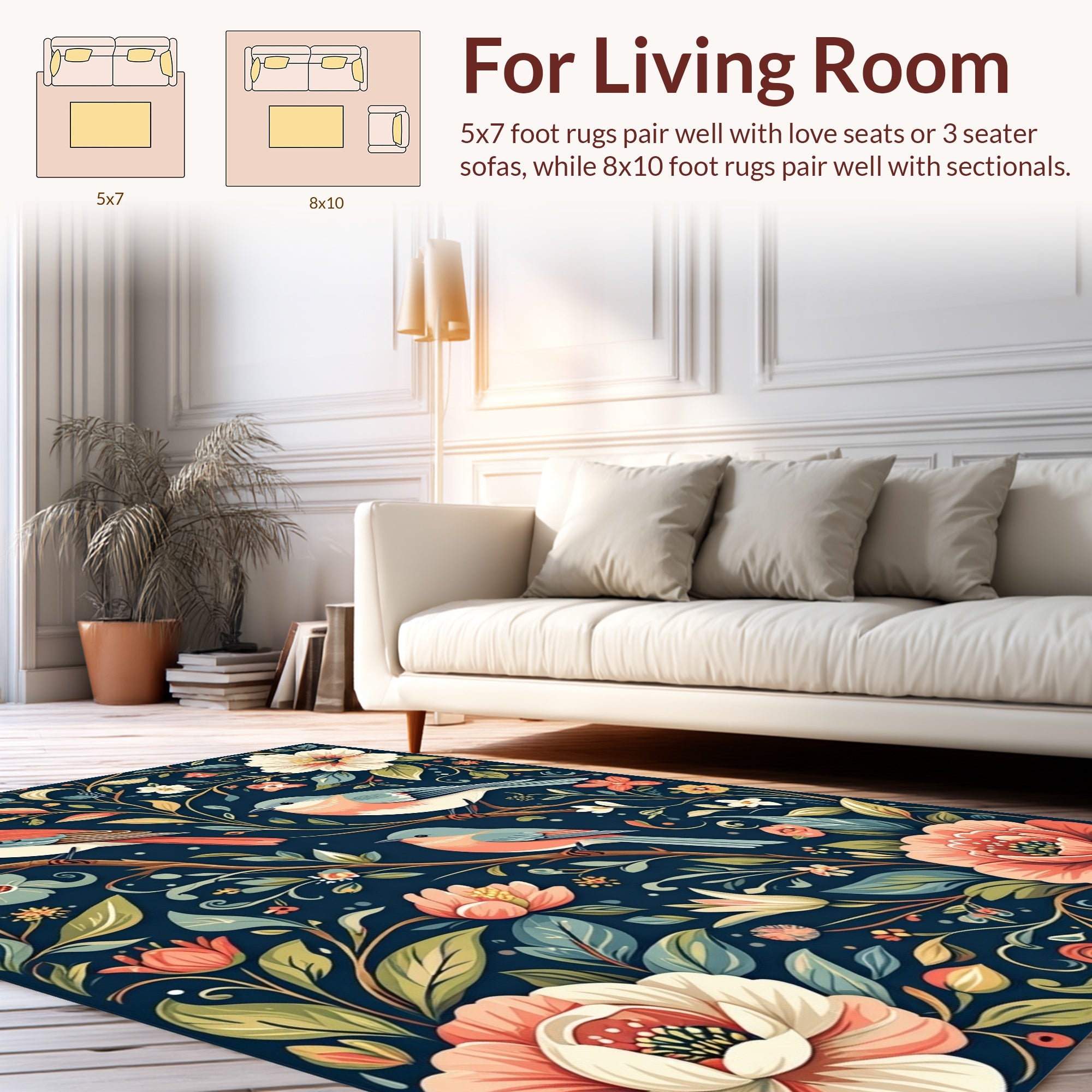 Birds And Blossoms Nature Pattern Rug