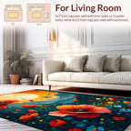 Vibrant Poppy Field Under Amber Moon Rug
