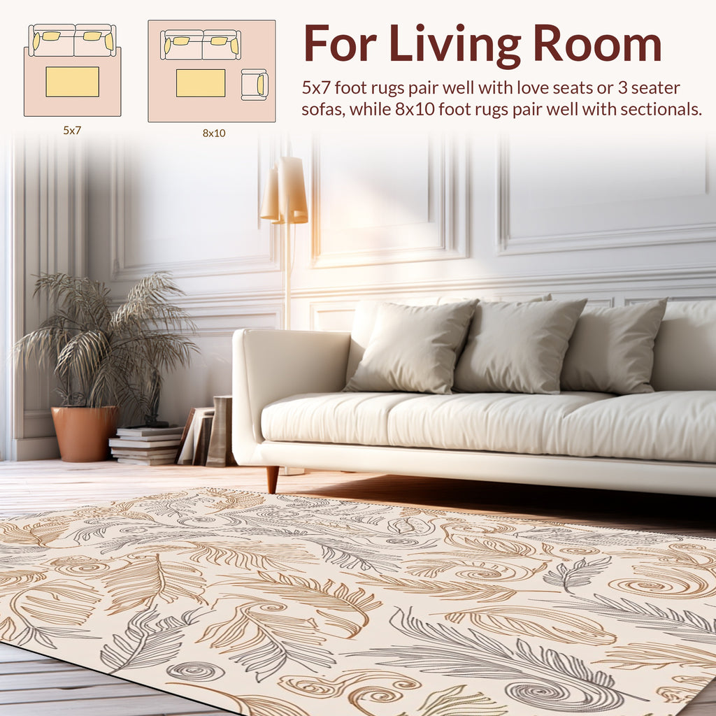 Feather Swirls Patterned Natural Design Rug