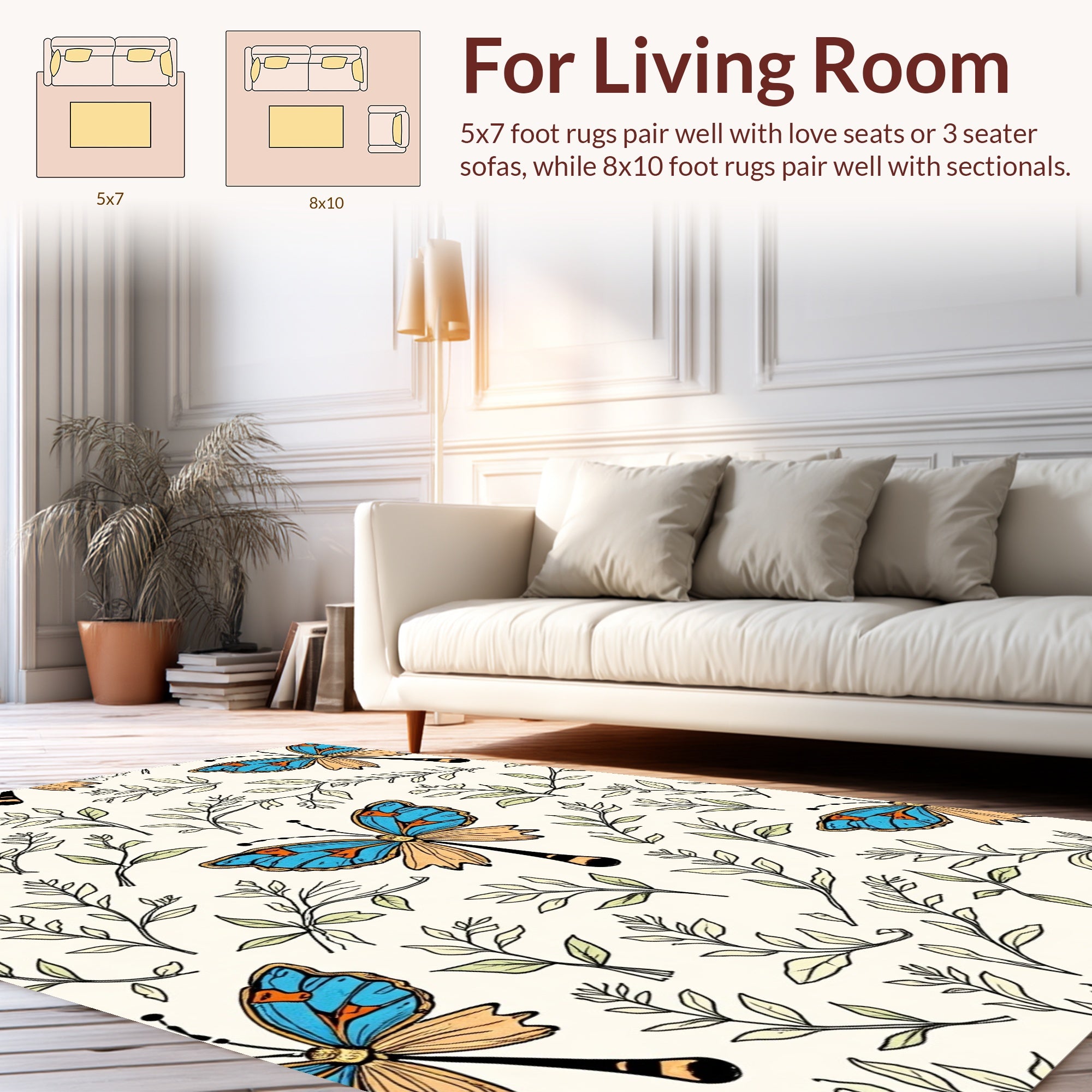 Nature Butterfly Botanical Art Rug