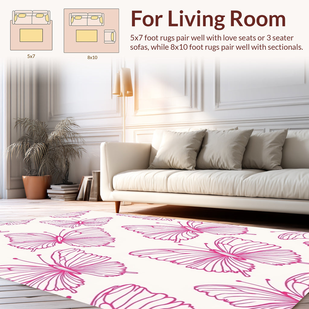 Bright Pink Butterfly Pattern Rug