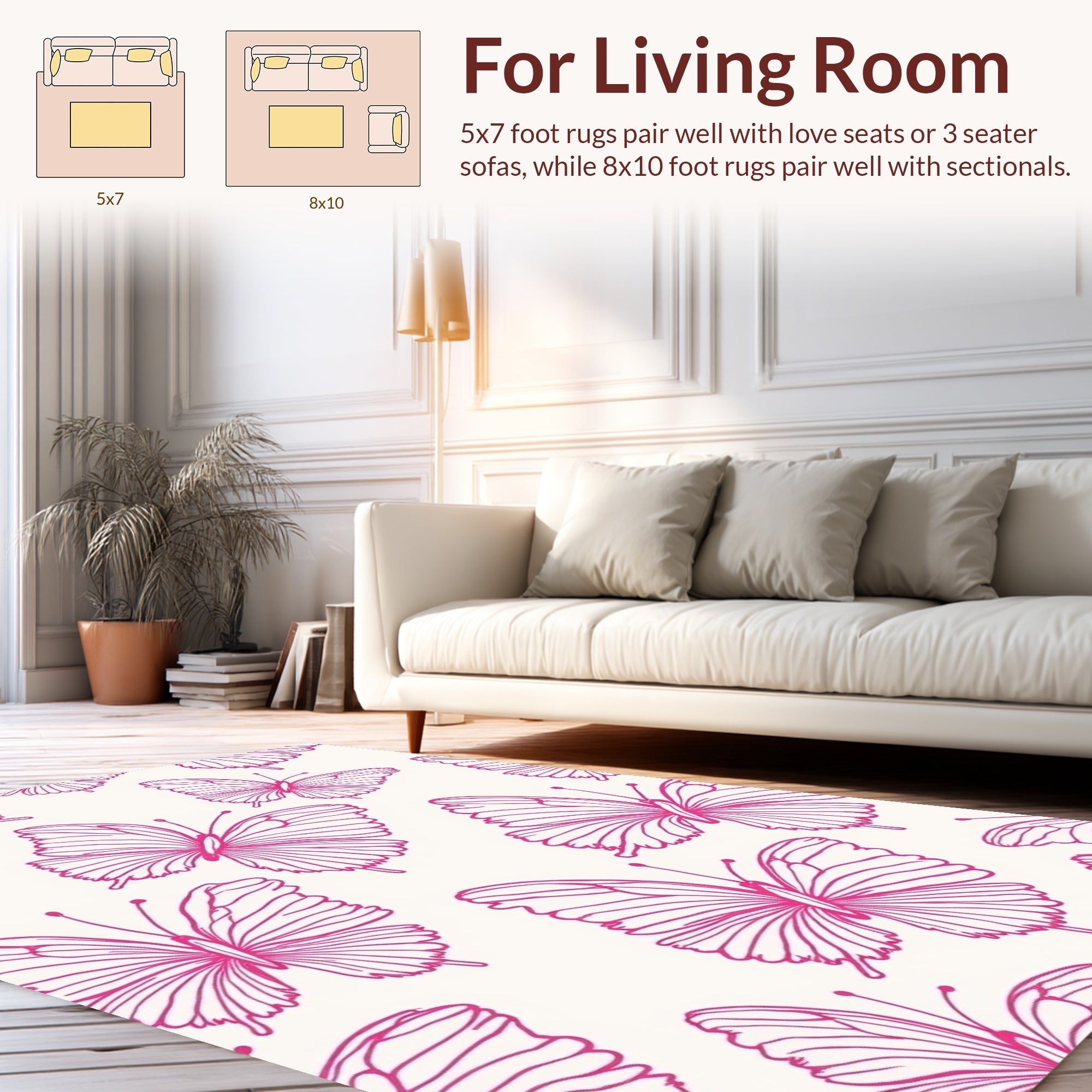 Bright Pink Butterfly Pattern Rug