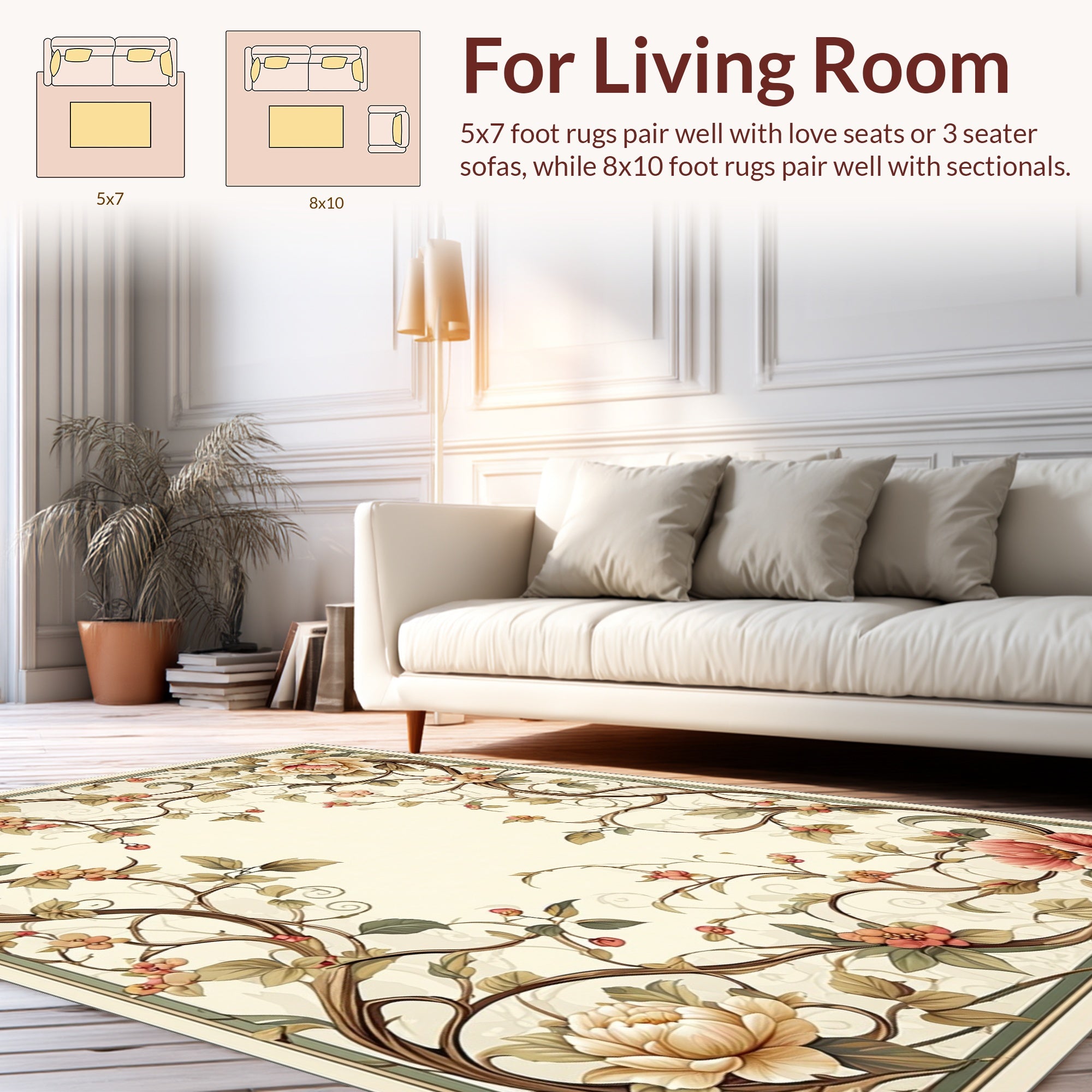 Vintage Floral Vine Scrollwork Rug