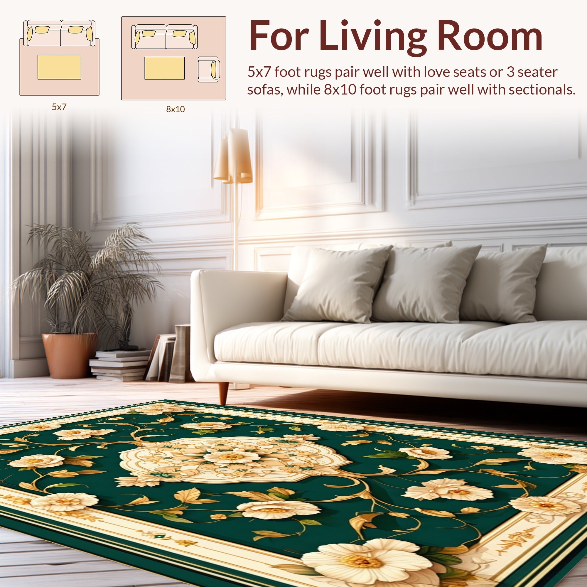 Elegant Floral Swirl Emerald Pattern Rug