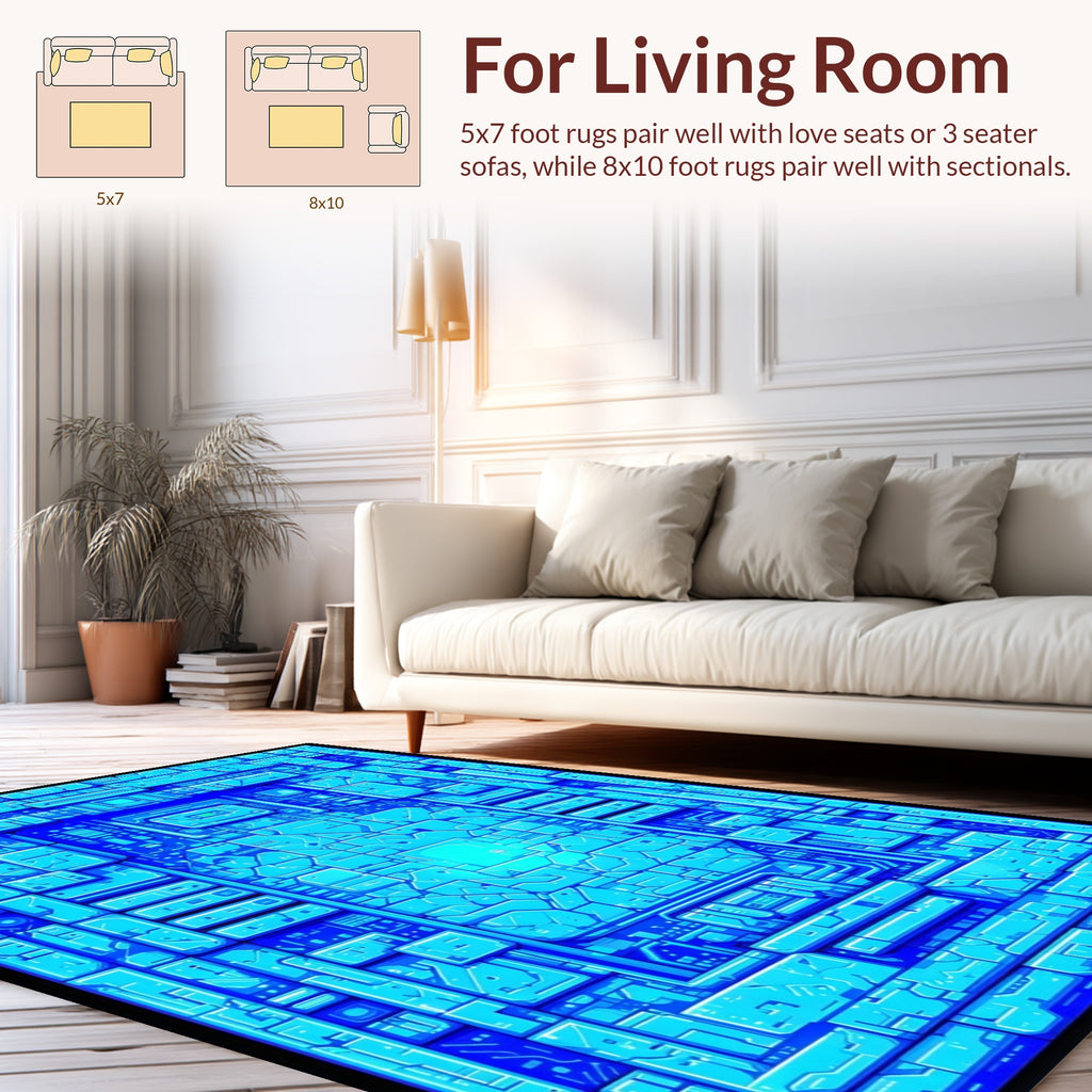 Abstract Blue Geometric Circuitry Rug