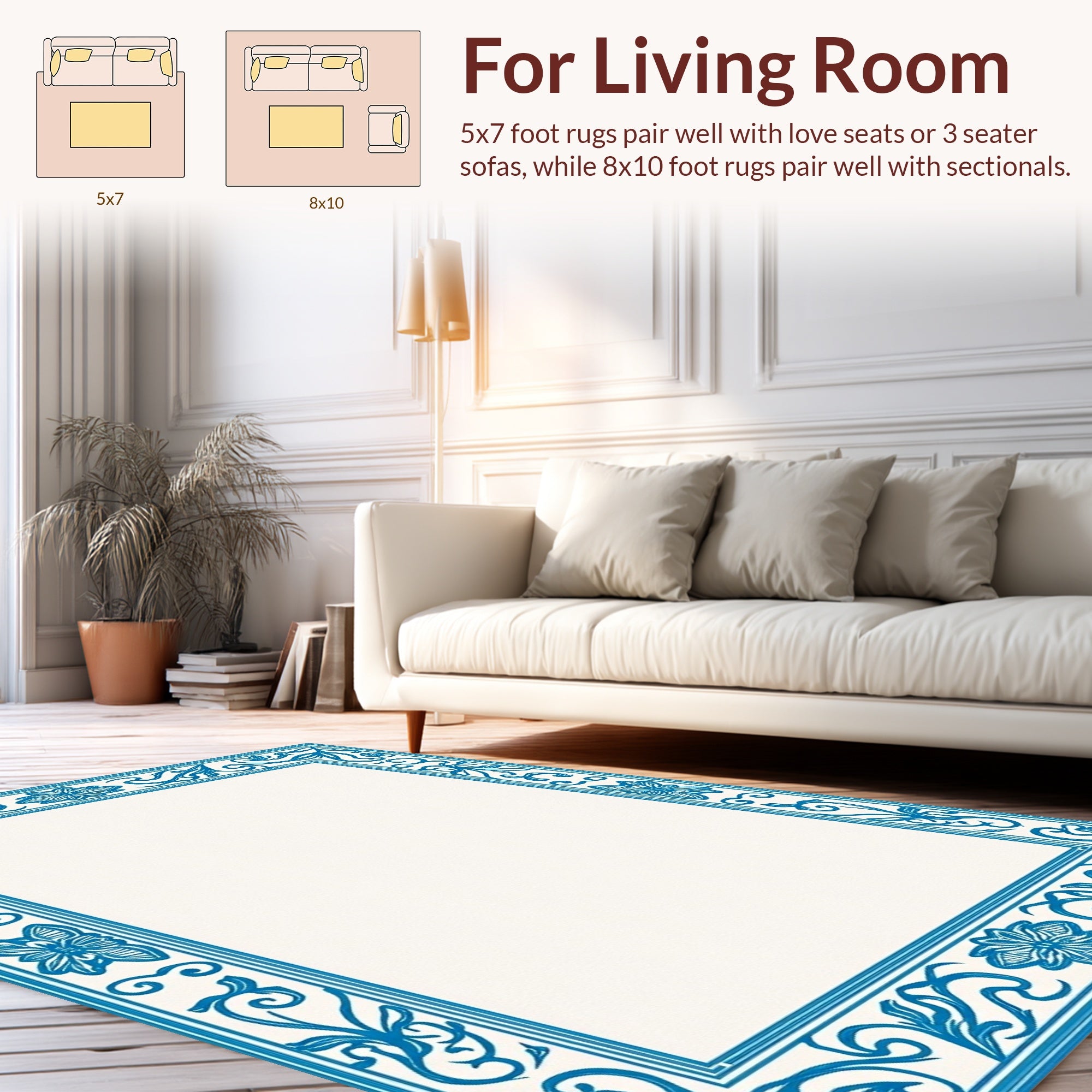 Vintage Blue Botanical Frame Design Rug