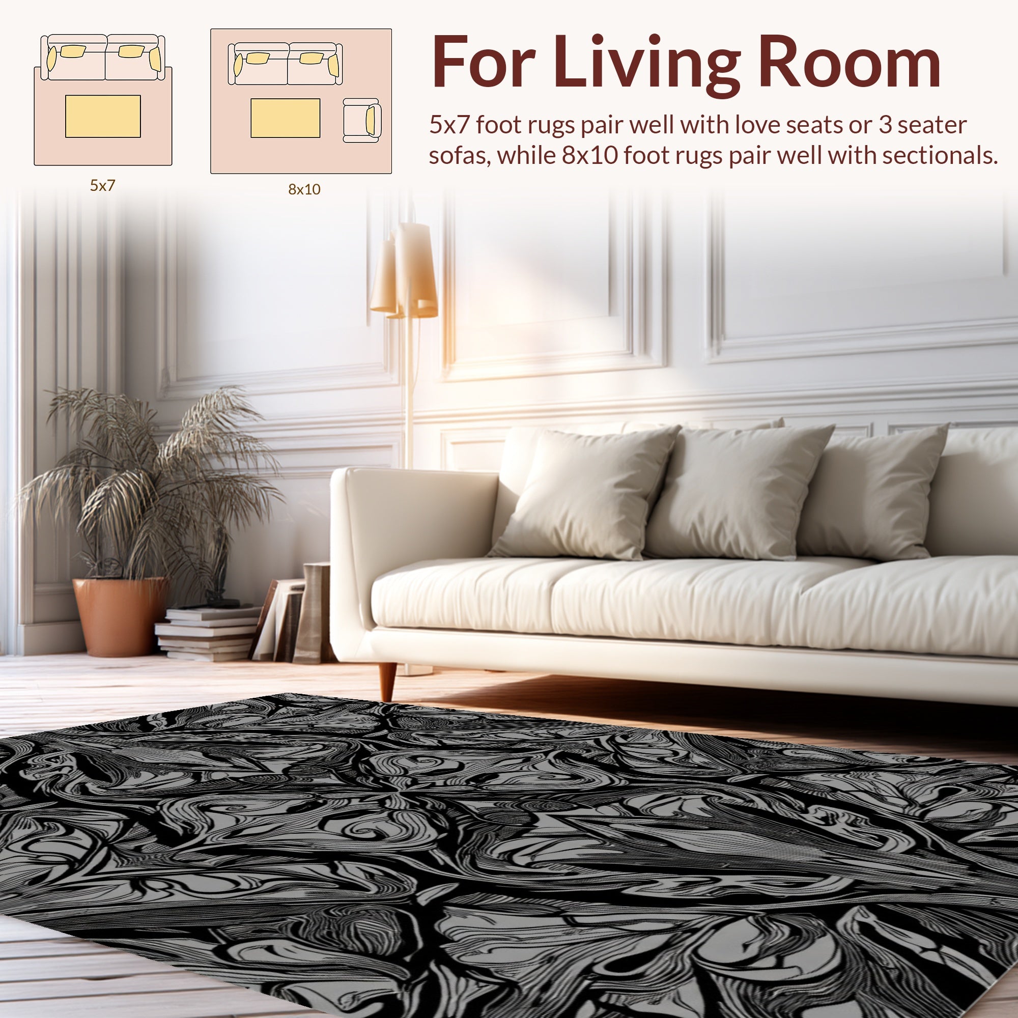 Dark Grey Ornate Floral Pattern Rug