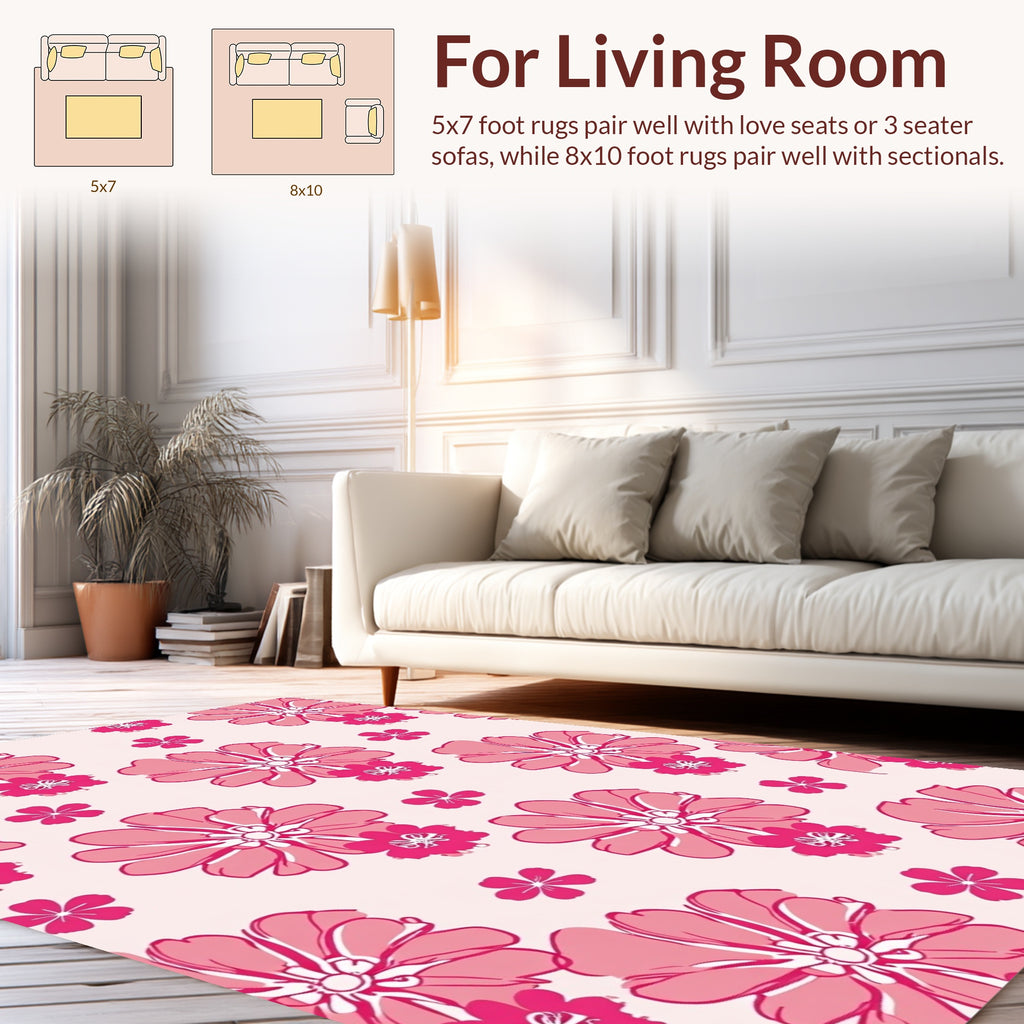 Pink Large Floral Pattern Rug