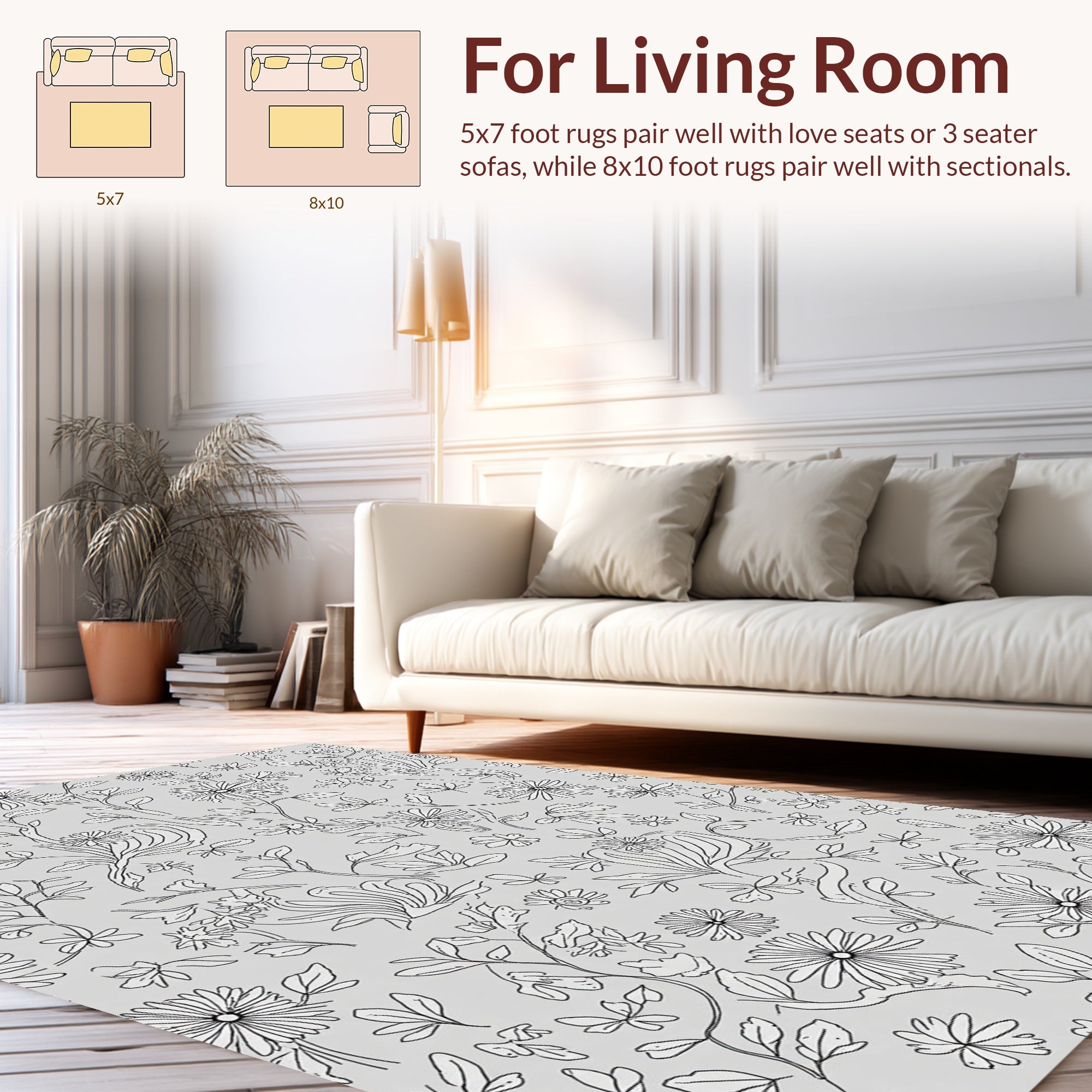 Delicate Outline Floral Pattern Rug