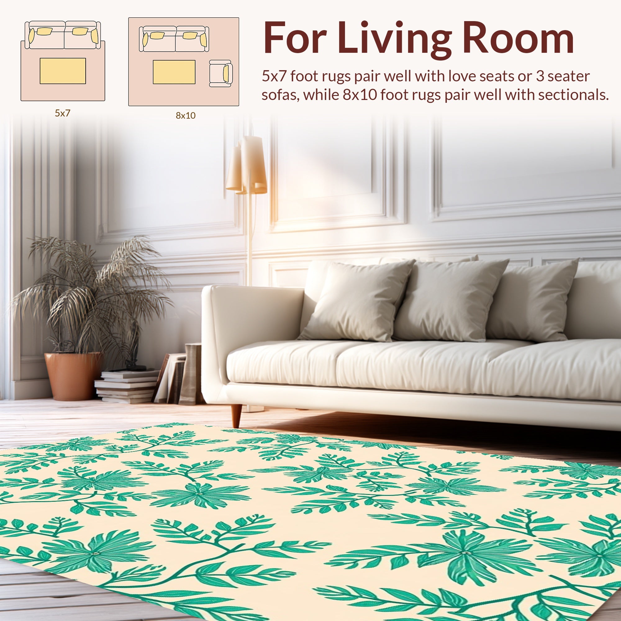 Teal Leafy Vine Pattern Design Rug