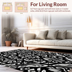 Black White Floral Damask Pattern Rug