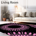 Pink Medallion Foliage Black Contemporary Rug