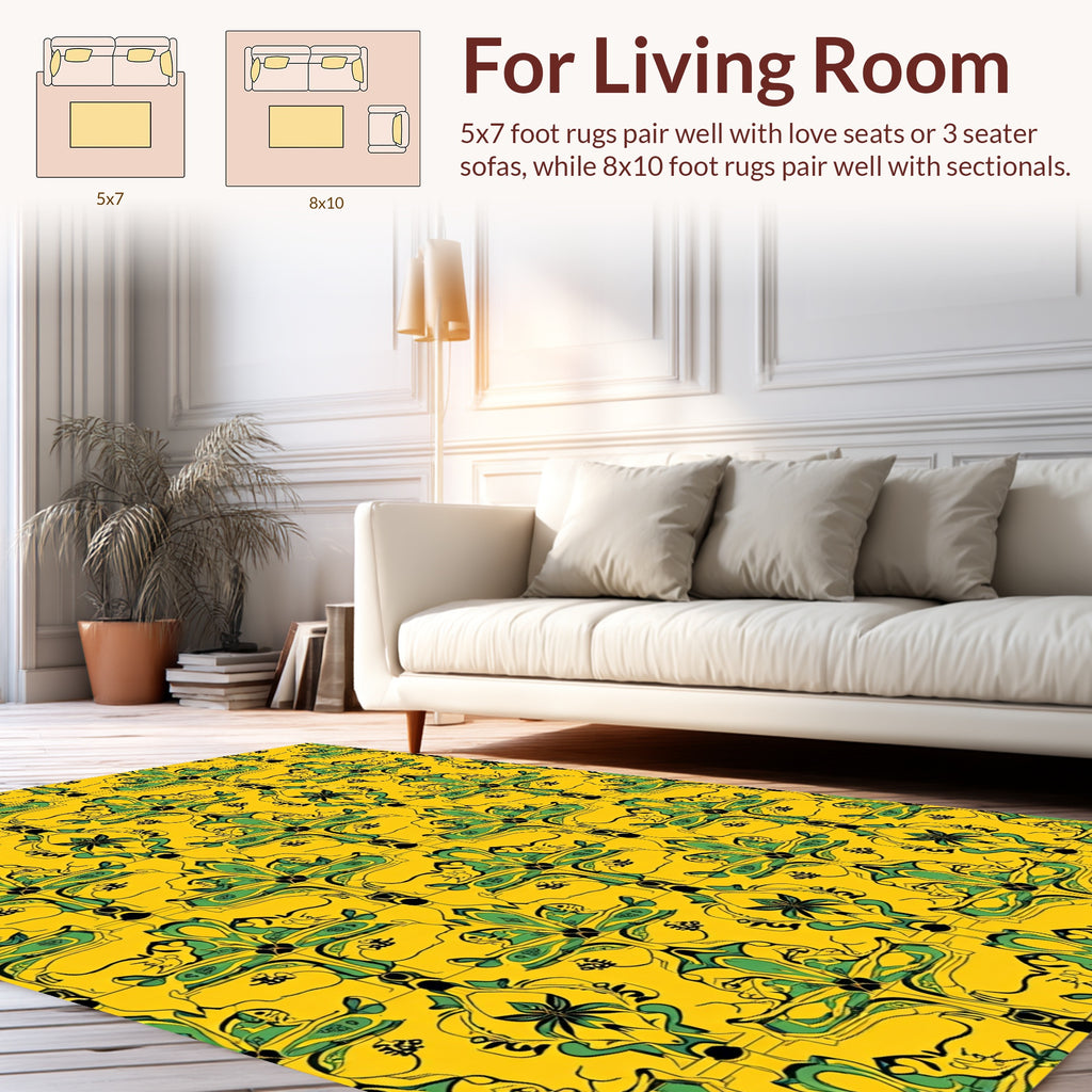 Art Nouveau Yellow Green Floral Pattern Rug