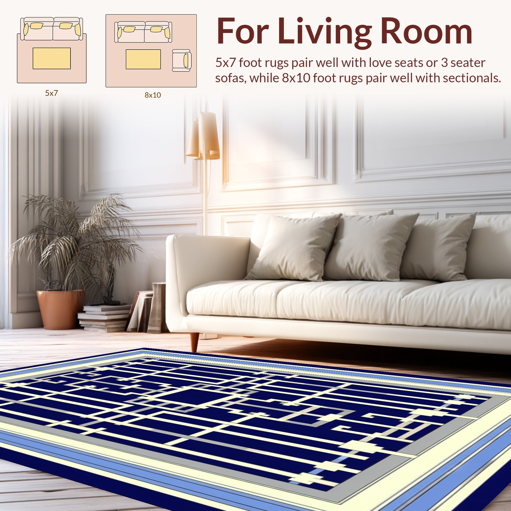 Geometric Lattice Inspired Dark Blue Rug