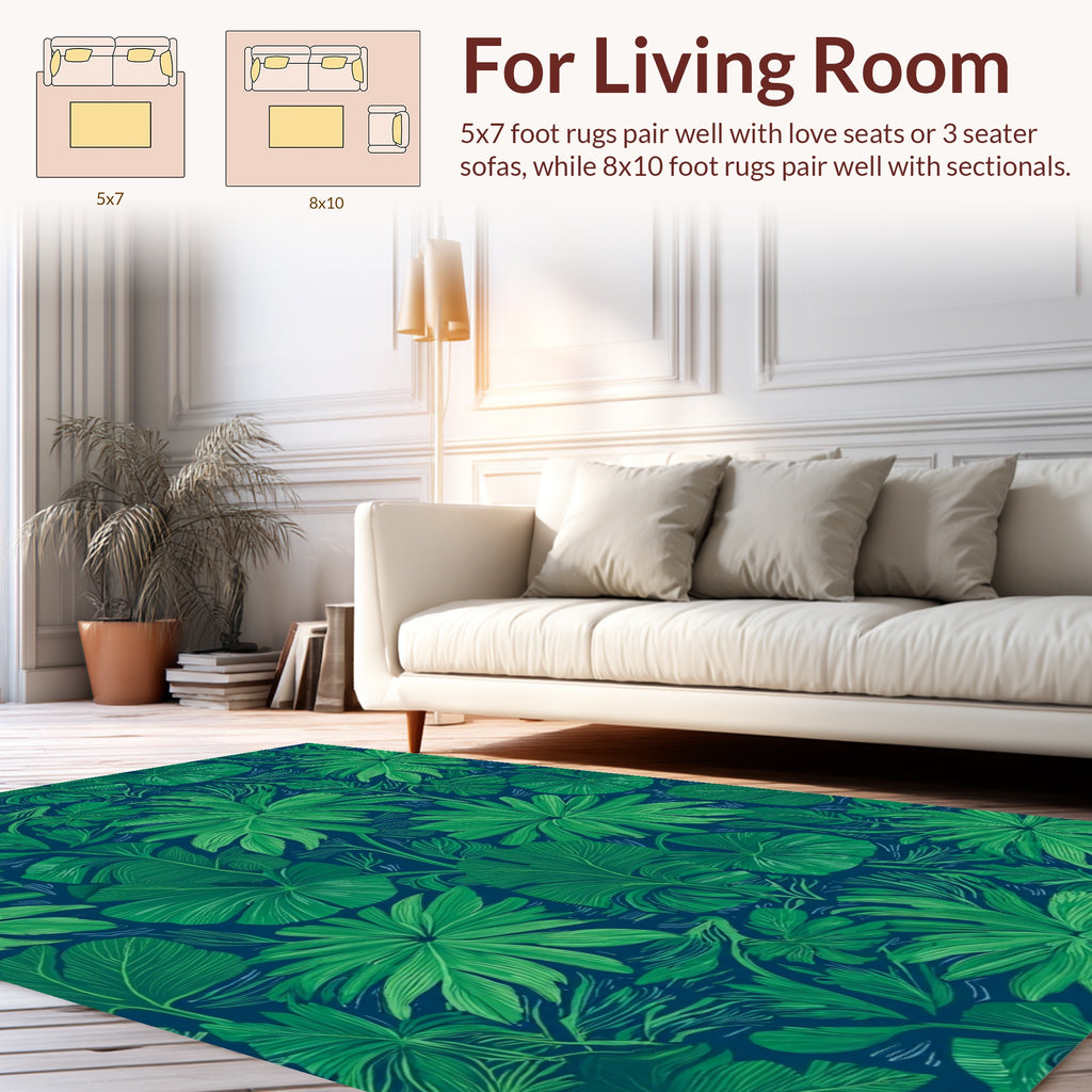 Lush Tropical Green Leaf Pattern Rug