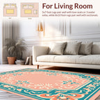 Coral Teal Floral Swirls Medallion Rug