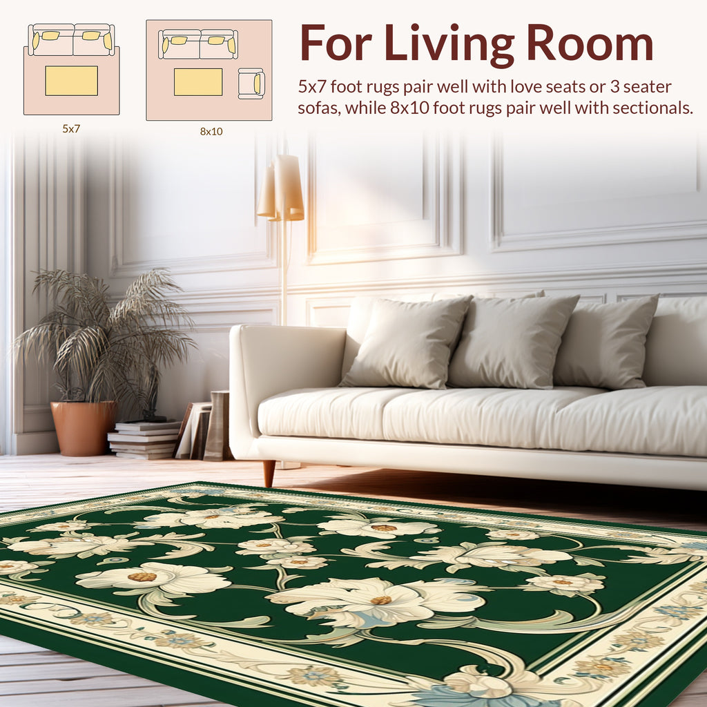 Elegant Floral Botanical Scroll Design Rug