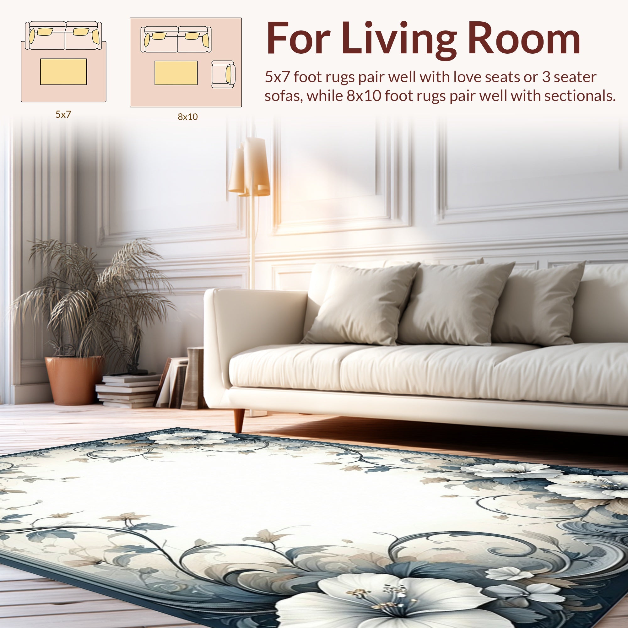 Serene Floral Border Design Rug