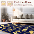 Art Deco Blue Gold Geometric Pattern Rug