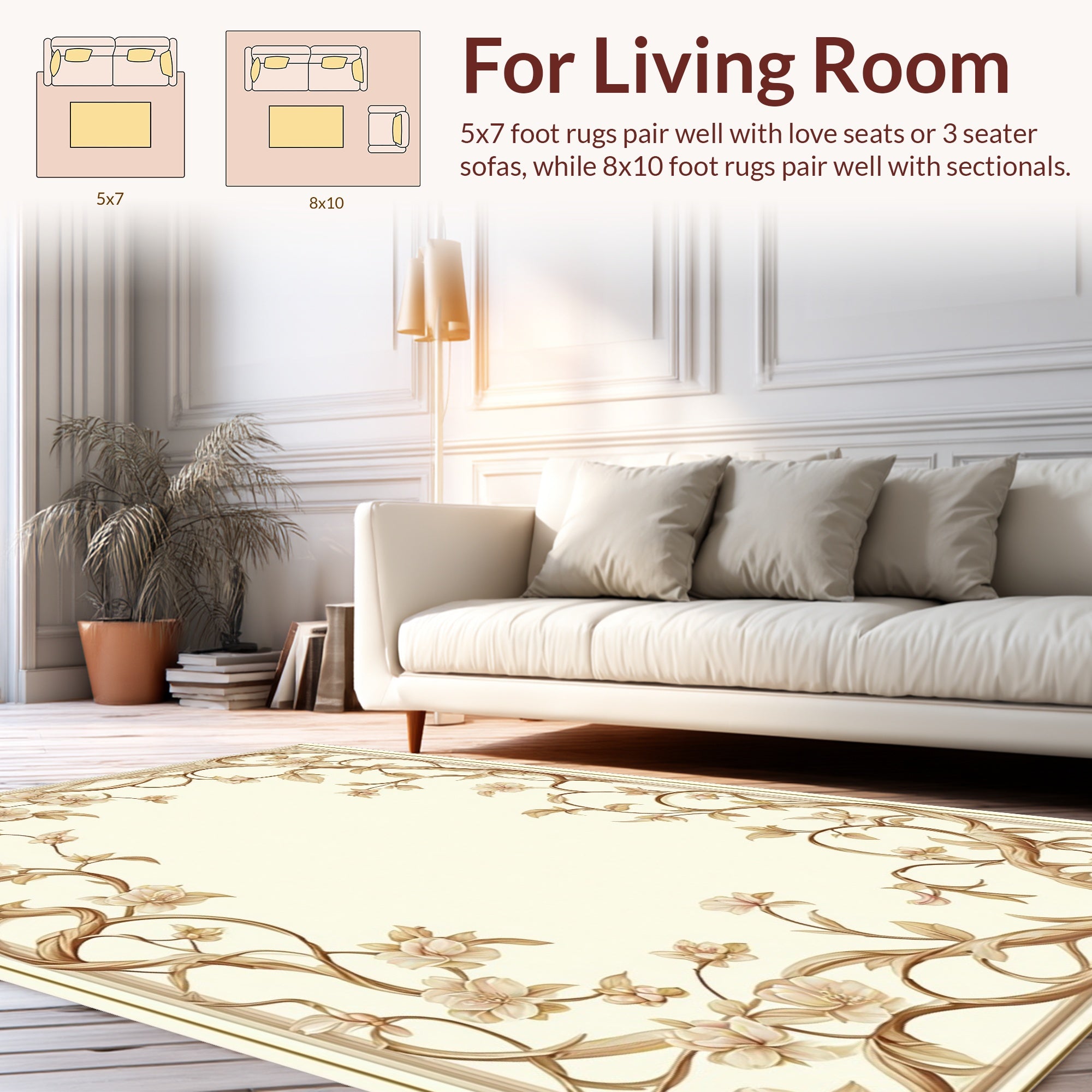 Vines With Delicate Blossoms Frame Rug