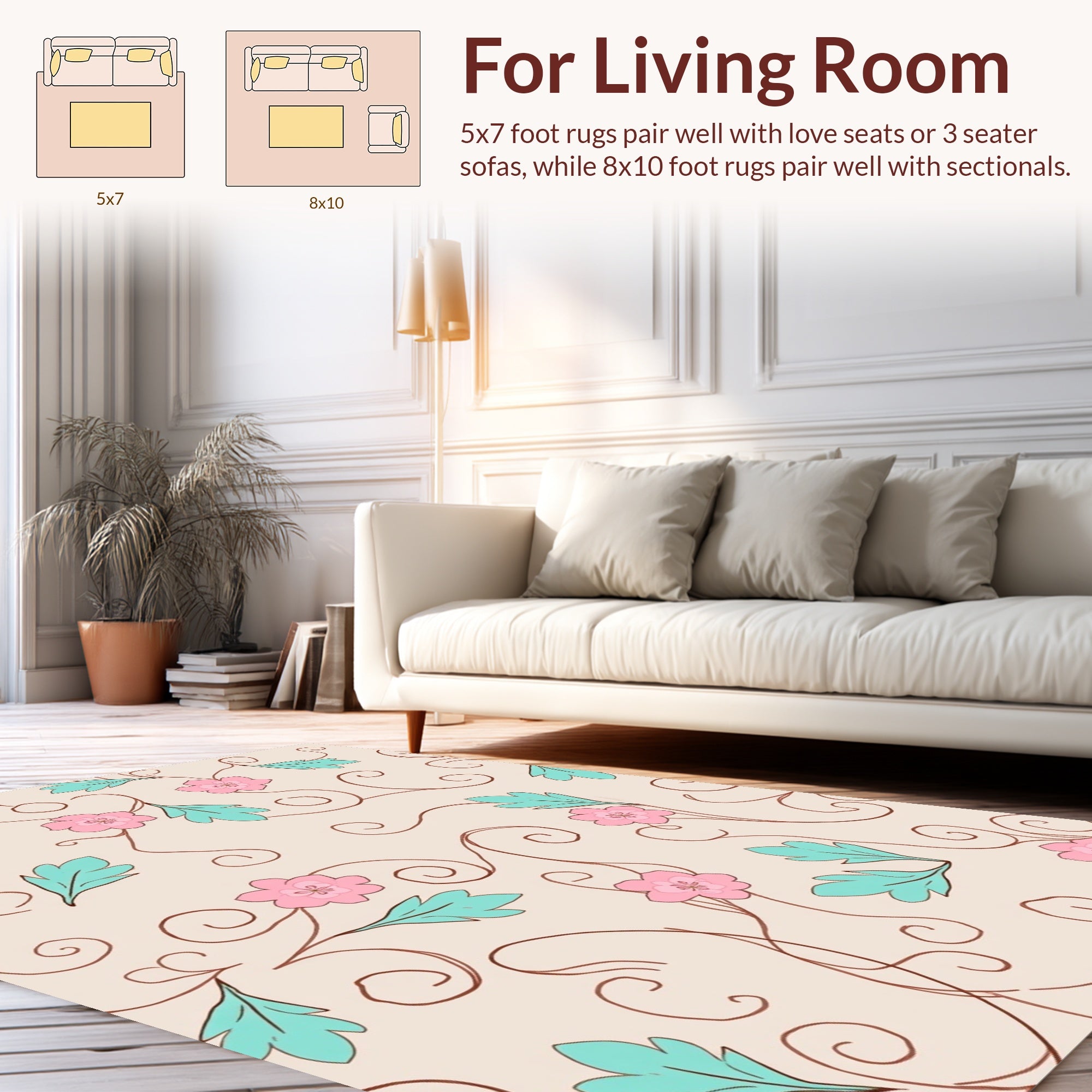 Delicate Pink Floral Swirls Pattern Rug
