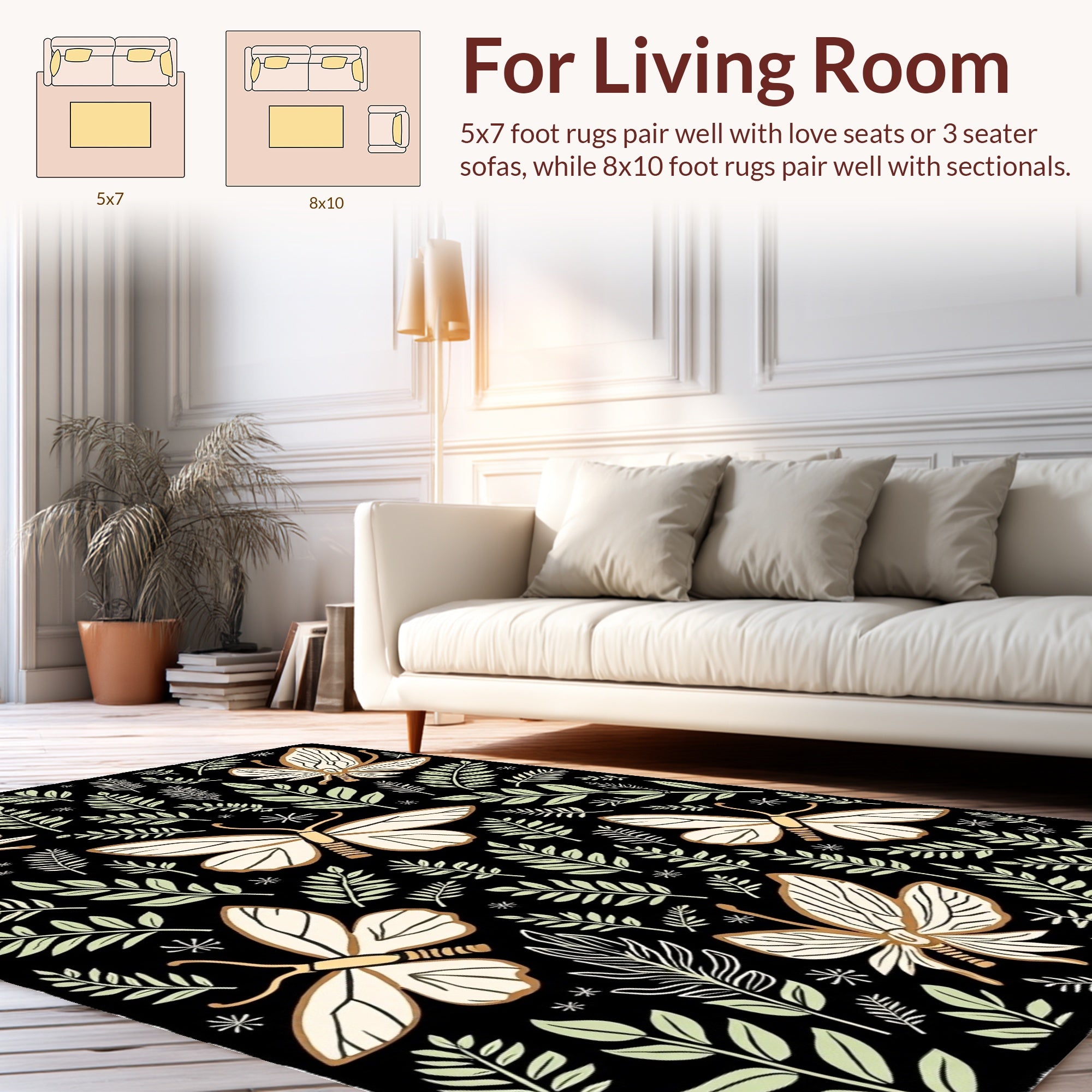 Botanical Butterfly Whimsical Garden Pattern Rug