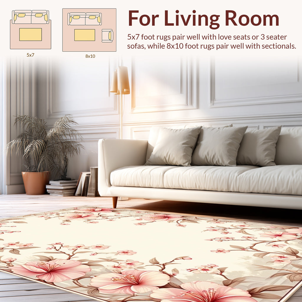 Delicate Pink Cherry Blossom Floral Branches Rug