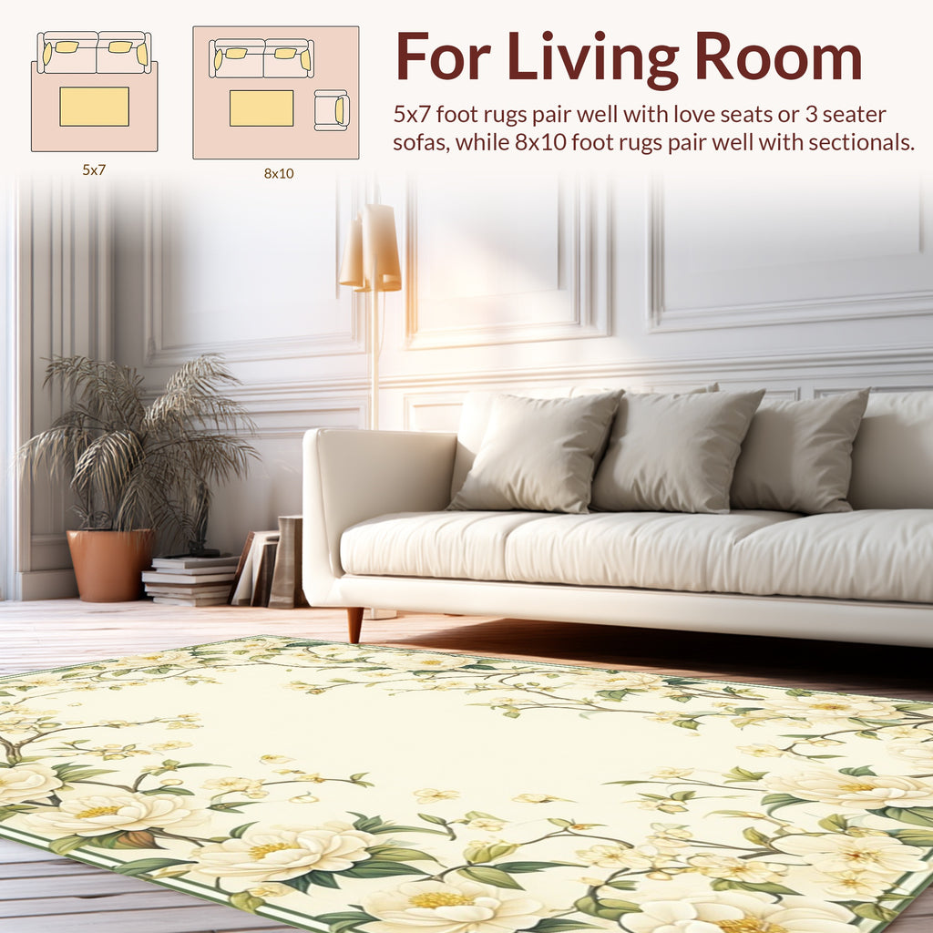 Cream Floral Vine Elegant Pattern Rug