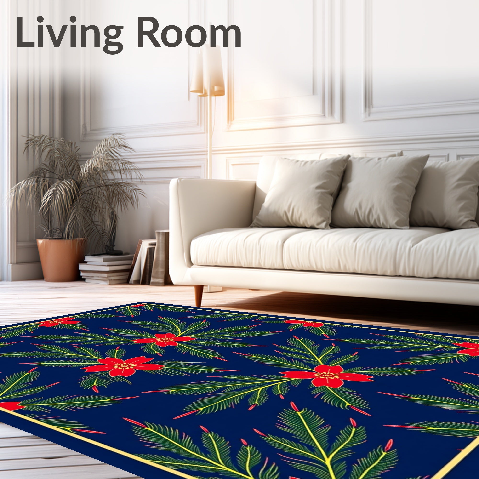 Crimson Floral Fern Arrangement Rug