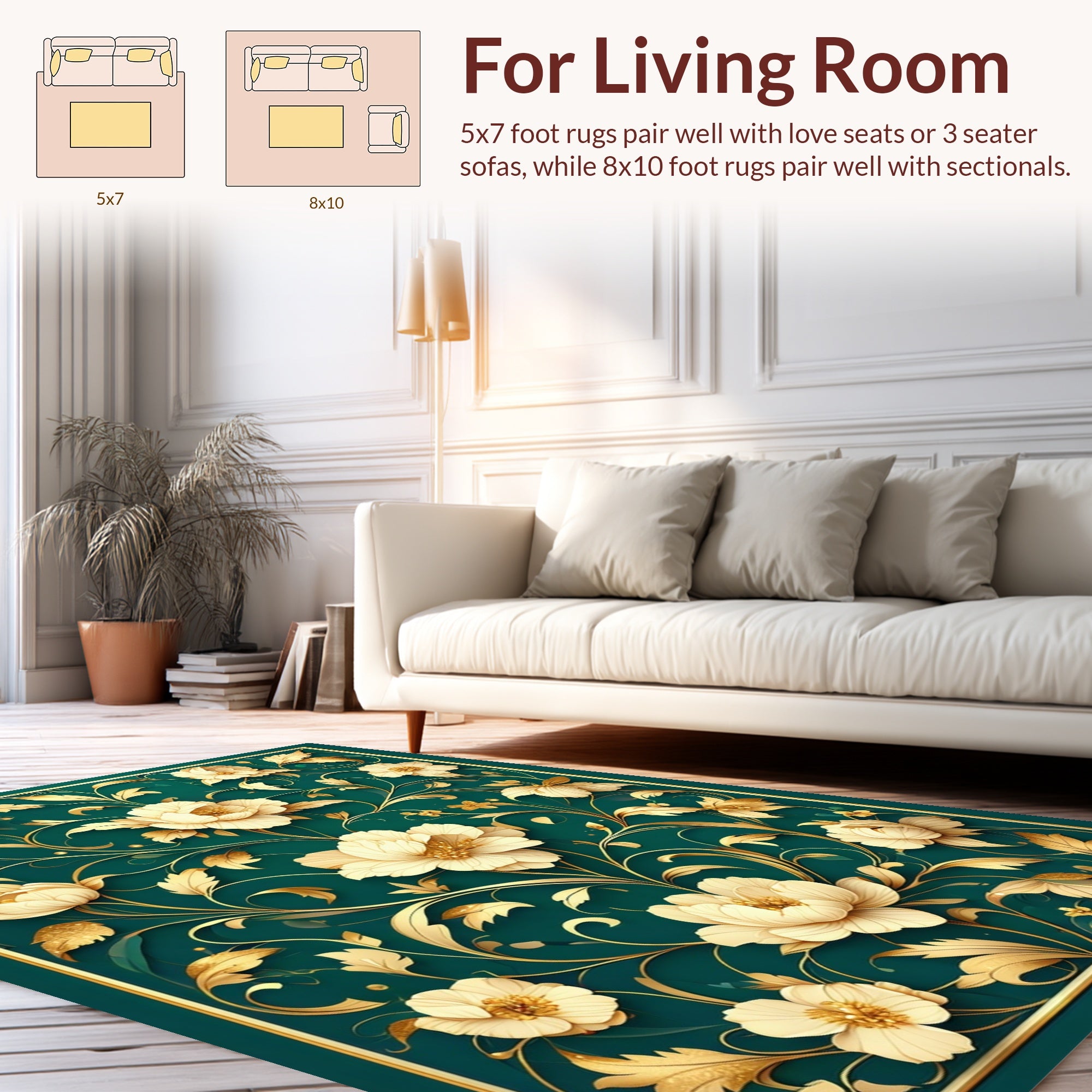 Elegant Gold Floral Pattern Rug